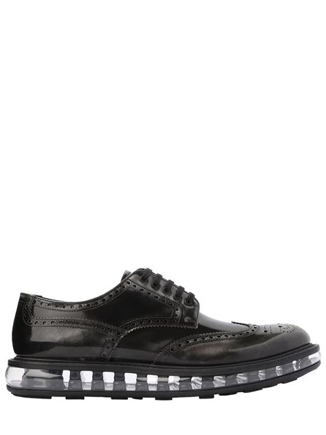 prada levitate burnished-leather wingtip brogues|Black Brushed Leather Derby Brogues .